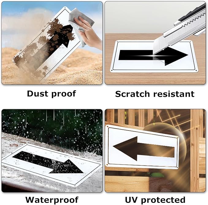Black Arrow Sign Aluminum 10 x 5 Inch Heavy Duty Metal Waterproof Reflective Directional Sign for Outdoor 2 Pack
