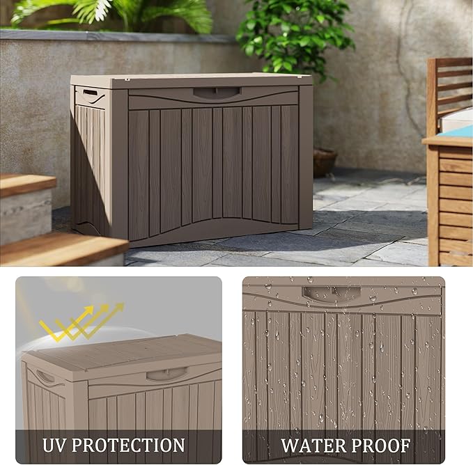PATIOEASY 45GAL Deck Box -Grey,Lockable Patio Outdoor Storage Box for Furniture,Waterproof,Outdoor Cushions