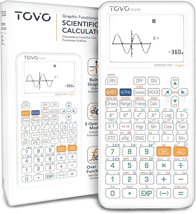TOVO Scientific Calculator with Graphing Functions, Multiple Modes, 360 Functions, Large Screen, Intuitive Interface for Beginners, High School & Advanced Courses, TS-259 (Developed by CATIGA)