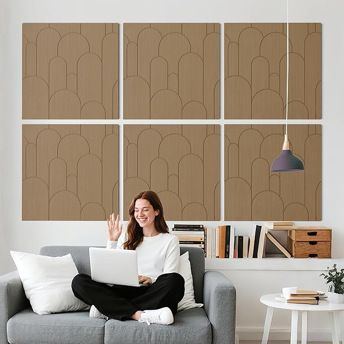 Reverbeon 6 PCS Acoustic Panels, 23.6x23.6 Inch Sound Absorbing Panels, Decorative Acoustic Wall Panels for Recording and Home Studio, Office with Double-Sided Adhesive Tape