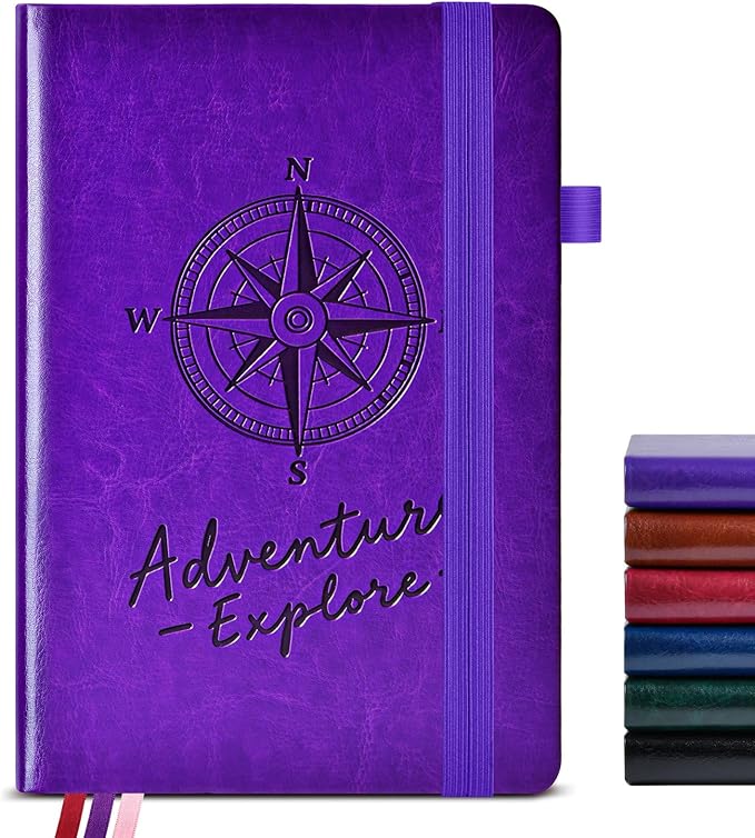 PAIBAS Graph Notebook for Women Men, 160 Pages Grid Paper, Graphing Notebooks for School, Work, Quad Ruled, Inner Pocket, A5 Hardcover Vintage Leather Journals for Writing, 5.8"x8.5" (Purple)