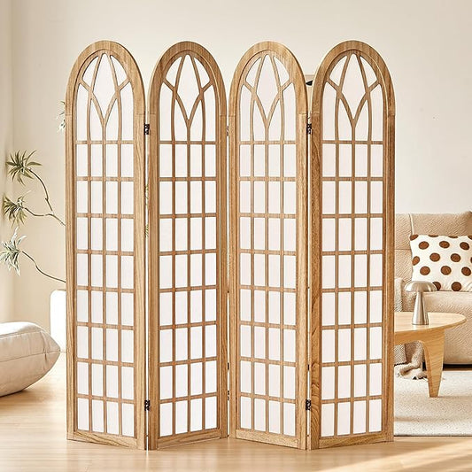 ALeesing Folding Room Divider Privacy Screen Freestanding 4-Panel Shoji Style Wooden Frame Decorative Partition Wall for Bedroom Office Apartment Natural