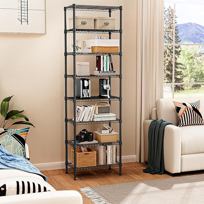 M MZG 8 Tier 2000 lbs Storage Rack Metal Wire Shelving Unit, Storage Standing Shelf Organizer for Laundry Bathroom Kitchen Pantry Closet Garage Basement Utility Room, Black 13.8" D x 23.6" W x 79.5" H