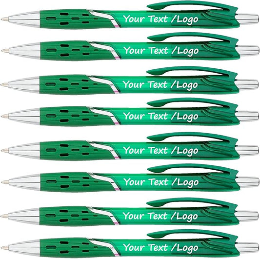 SyPen Personalized Ballpoint Pens With your Custom Logo or Text-300 Pack Bulk-for Businesses, Parties, and Events, Custom Printed, Vivid Colored Translucent Barrel, Click Pens, Black Ink, Green Pens
