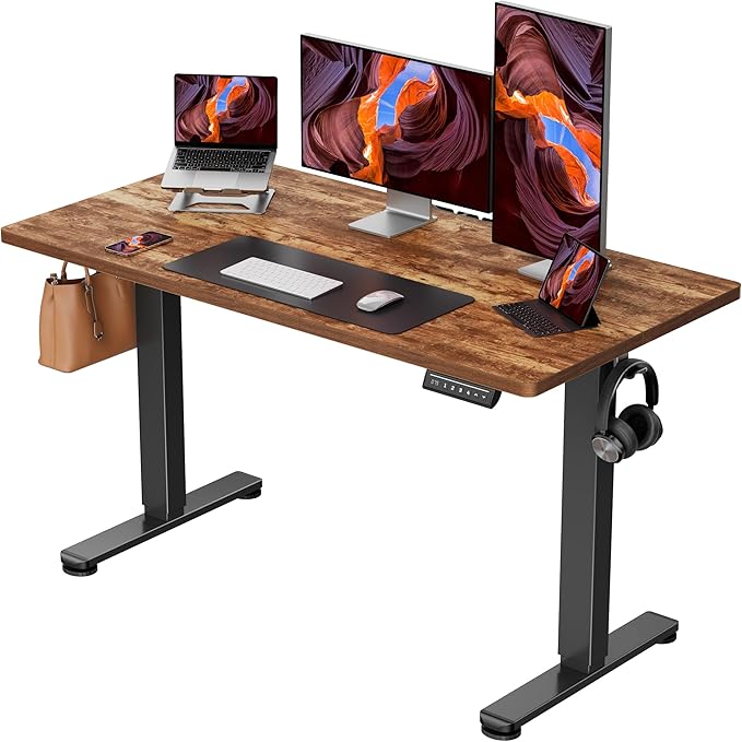 ErGear Height Adjustable Electric Standing Desk, 48 x 24 Inches Sit Stand up Desk, Memory Computer Home Office Desk with Two-Piece Desktop (Vintage Brown)