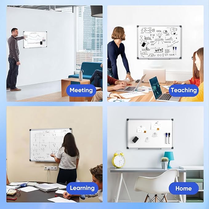 VUSIGN 36" x 24" Magnetic Whiteboard for Wall, Dry Erase Board with Silver Aluminum Frame, Hanging White Board for Office, Home, Classroom – Includes 1 Eraser, 2 Multicolor Markers & 4 Magnets