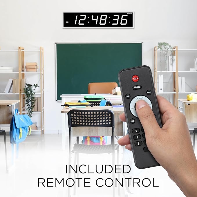 Ivation Huge Oversized 48" Large Digital LED Clock | Big Digital Clock w/Multi-Function Display – Stopwatch, Timer, Alarms, Temp & Date | 6 Brightness Levels, Time Memory & Remote (White)