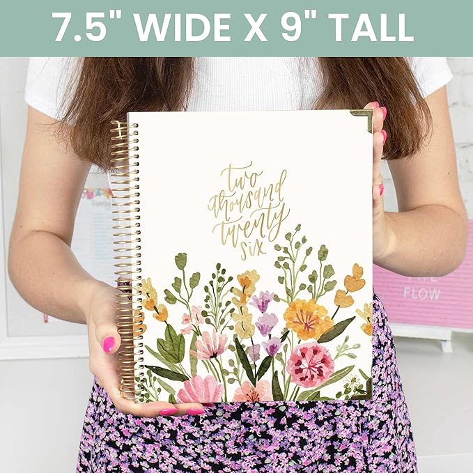 bloom daily planners 2026 Hardcover Calendar Year Goal & Vision Planner (January to December) - Monthly & Weekly Agenda Organizer - 7.5" x 9" - Beige Bouquet