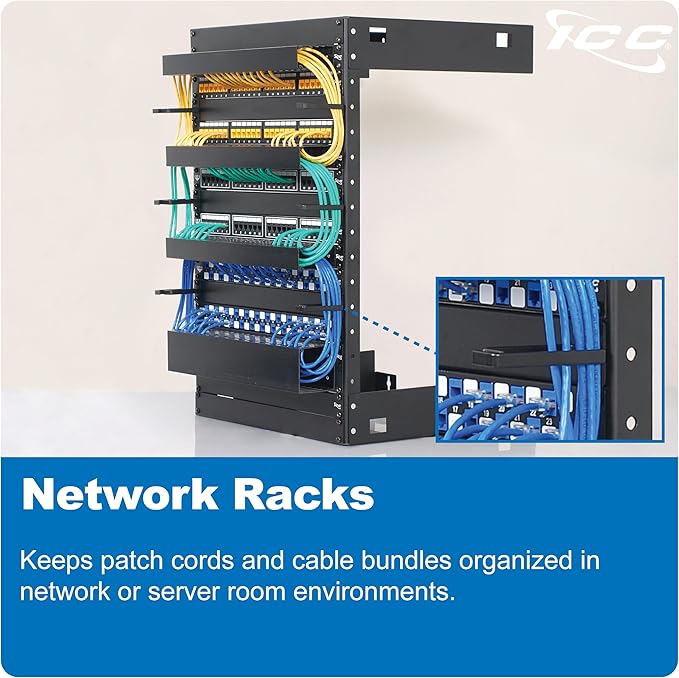 ICC 1.70” Metal Cable Management Ring, Vertical, Rack or Wall Mount, Pack of 10 – Cable Organizer for Structured Cabling and Racks