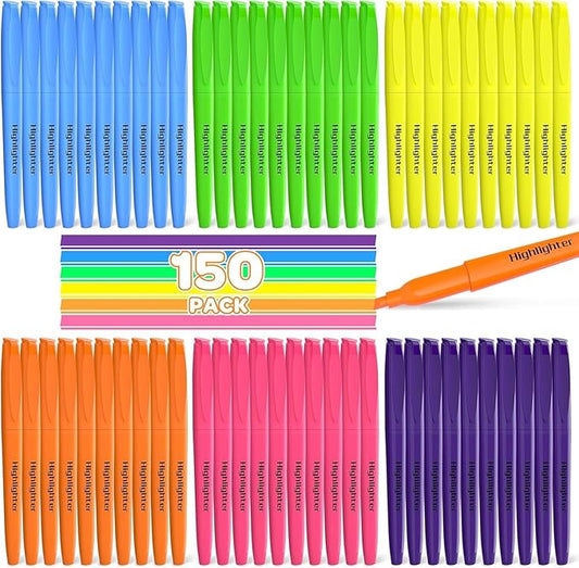 JSDOOGOO 150 Pack Highlighters Assorted Colors Bulk - Chisel Tip No Bleed Dry-Quickly Markers Set for Office Classroom Supplies, Back to School Gifts for Students Teachers