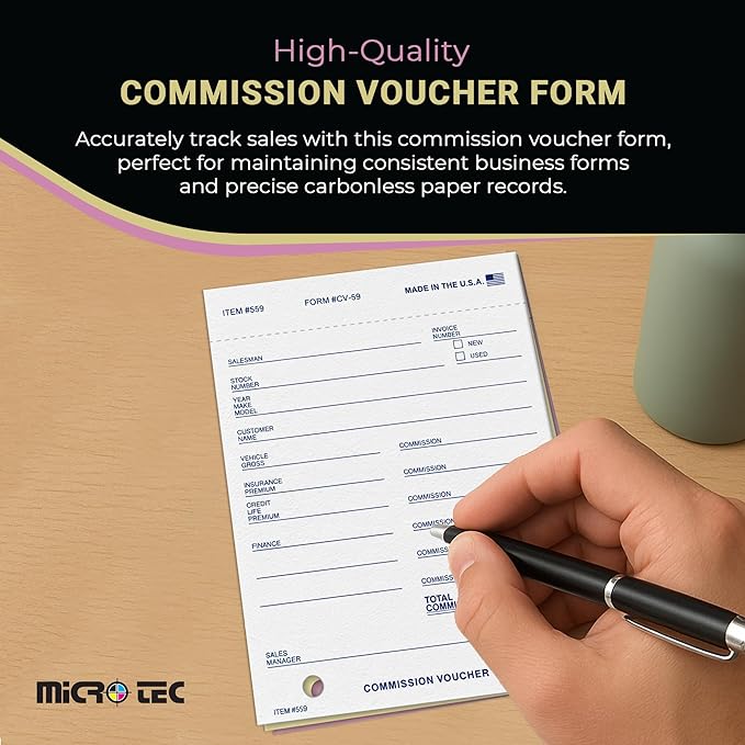 Commission Voucher Book CV-59-3 Part Carbonless Forms, Triplicate NCR Receipt Book, Snap-Out Pre-Punched with File Holes Commission Vouchers, Blue Ink, 4.25 x 5.625 Inch - Pack of 300