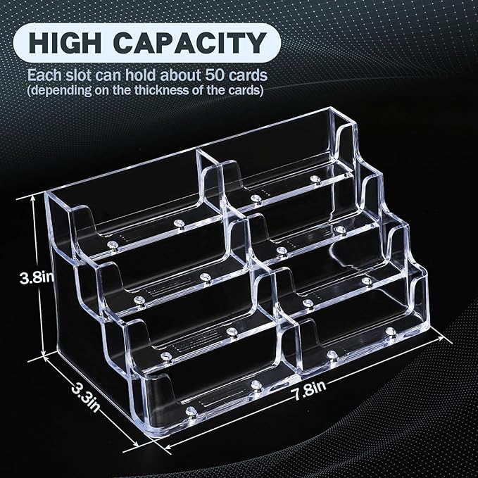 Acrylic Business Card Holder for Desk,4-Tier Clear Plastic Display Stand with 8 Pockets, Holds 400 Cards,ldeal for Office & Workspace Organization