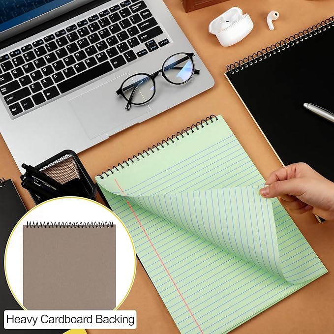Resurhang 6 Pcs Legal Pad Top Spiral Bound Notebook 70 Sheets Double Sided College Ruled Paper Notepad Memo Steno Pad with Stiff Cover for Business College(8.5 x 11 Inches,No Holes,6 Colors)