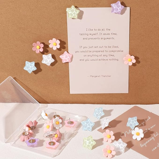 Sibba Thumb Tacks 30 PCS Colorful Cute Push Pins for Bulletin Board Star-Shaped Thumbtacks Decorative Flower Thumbtacks for Office Home and School Cork Board Cubicle Wall Accessories (Rainbow Colors)