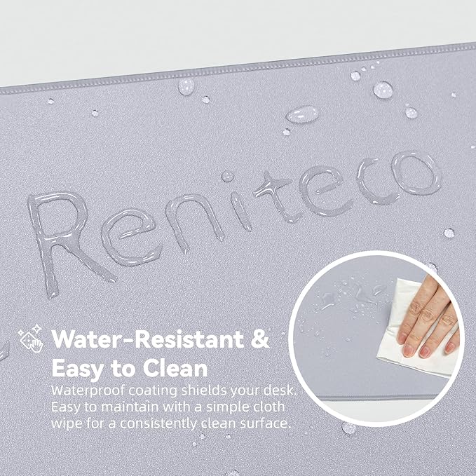 Reniteco Waterproof Large Gaming Mouse Pad with Durable Stitched Edges, Non-Slip Rubber Base, Grainy Jacquard Mouse Mat Desk Pad for Home Office Gaming, 31.5''x11.8''x0.12'', Matte Light Gray