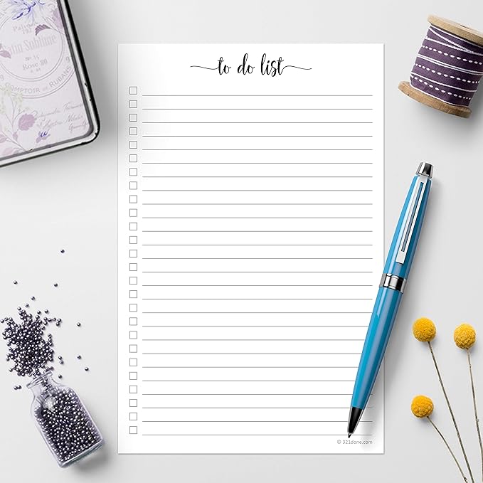 321Done To Do List Notepad - Pack of 2-50 Sheets (5.5" x 8.5") To-Do's Notepad Tear Off, Planning Memo Pad, Planner Checklist Organizing - Made in USA - Simple Script - College-Ruled
