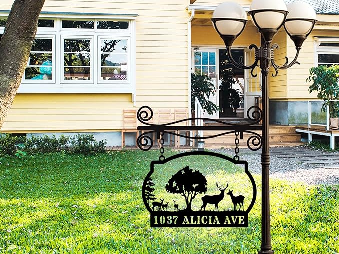 Personalized Deer Bear Metal House Numbers for Outside，Custom Address Sign for Houses，Hanging Mailbox House Number ，Lamp Post Address Plaques，Metal Name Sign Outside，Housewarming gifts，Home Decor