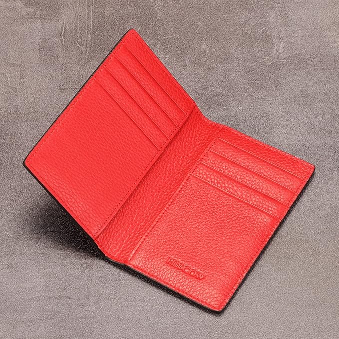 Slim Leather Credit Card Holder for Men & Women 8cc, Italian Calfskin (Pebbled Red)