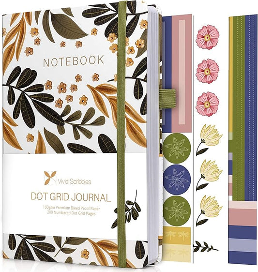 VIVID SCRIBBLES Dotted Journal – 160gsm Bleed Proof Thick White Paper – 200 Numbered Dot Grid Pages – 5.8 x 8.3 inch Dotted Notebook