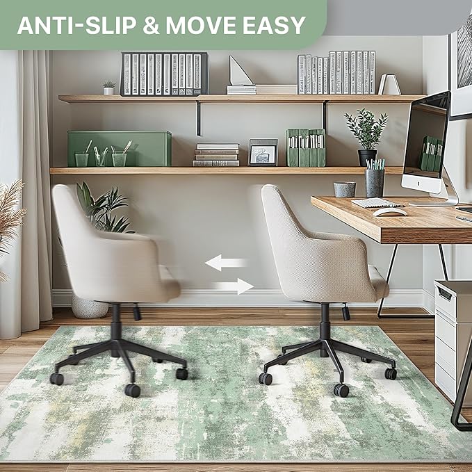 Office Chair Mat for Hardwood Tile Floor, Abstract 48"X 60" Desk Mats for Office Chair on Rolling Chairs Carpet, Desk Anti-Slip 1/5" Thick Rug for Computer Chair, Thin Low-Pile Floor Mat, Green