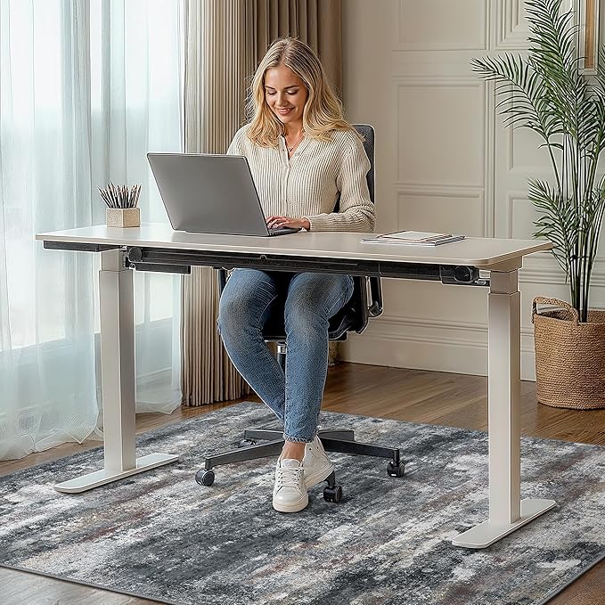 Office Chair Mat for Hardwood Tile Floor, Abstract 48"X 72" Desk Mats for Office Chair on Rolling Chairs Carpet, Desk Anti-Slip 1/5" Thick Rug for Computer Chair, Thin Low-Pile Floor Mat, Dark Gray