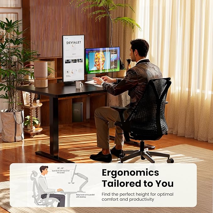 Ergear Height Adjustable Electric Standing Desk, 63x 28 Inches Sit Stand up Desk, Large Memory Computer Home Office Desk (Black), EGESD7B