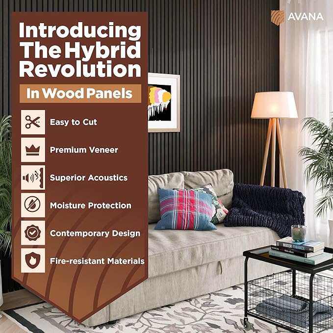 Avana Acoustic Wood Wall Panels – 94.4 X 12.6 Inch Smoke Oak Acoustic Panels 2 PCs – Wall Panels For Interior Wall Decor For Homes, Offices, Studios – Sturdy And Durable Wood Panels For Wall