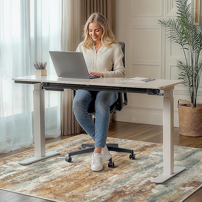 Office Chair Mat for Hardwood Tile Floor, Abstract 48"X 60" Desk Mats for Office Chair on Rolling Chairs Carpet, Desk Anti-Slip 1/5" Thick Rug for Computer Chair, Thin Low-Pile Floor Mat, Orange Sage