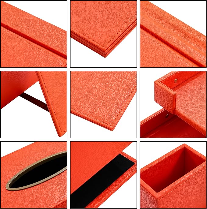 RitPin Luxury Executive Leather Desk Organizer Set – 11-Piece Office Desk Accessories with Desk Pad, Letter Tray, Phone Stand, Pen Holder & Coasters – Professional Office Desk Decor & Gift (Orange)