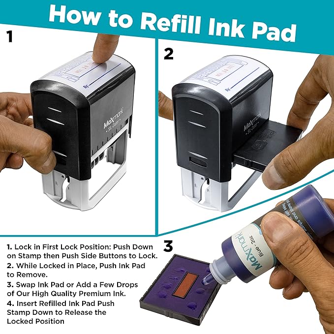 MaxMark Large Self-Inking Rubber Date Office Stamp with Scanned Phrase & Date - Blue/Red Ink, 12-Year Band - Style 3