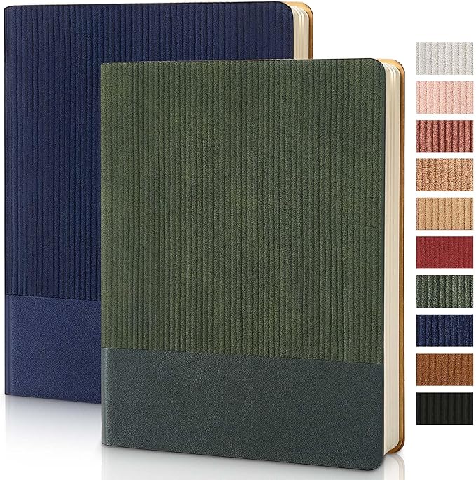 TSFPapier Lined Journal Notebook for Work College Ruled Note Book 5.79"x8.27" A5 PU Leather Daily Journaling 216 Pages for Women Men Writing Home School Supplies Business (B5 Lined 160pages, 2 Pack-Darkblue/Darkgreen)
