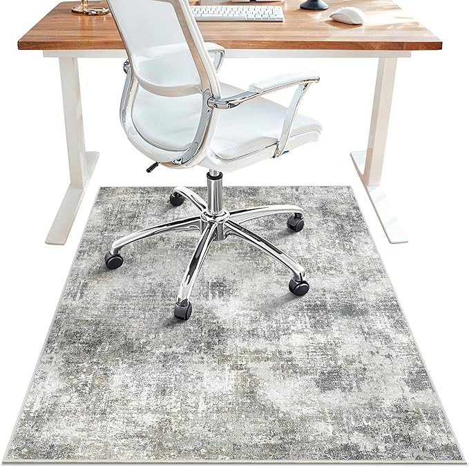Office Chair Mat for Hardwood Tile Floor, Abstract 36"X 48" Desk Mats for Office Chair on Rolling Chairs Carpet, Desk Anti-Slip 1/5" Thick Rug for Computer Chair, Thin Low-Pile Floor Mat, Slate