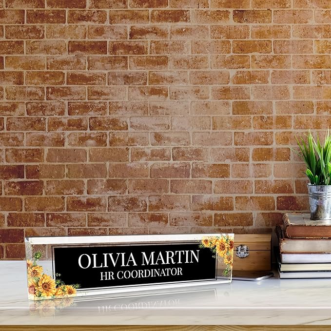 Signs ByLITA Floral Pattern Customized Nameplate | Harvest Sun Personalized Full Color Acrylic Desk Sign