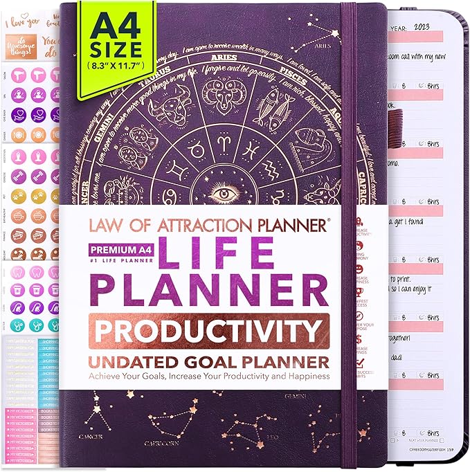 Life Planner - Undated Weekly & Monthly Planner, 12-Month Journey to Increase Productivity | Gratitude Journal, Life Organizer & Goal Journal | Include Foldable Vision Board, Habit Tracker & Stickers