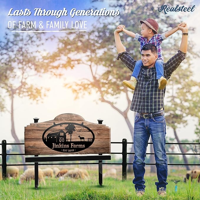 RealSteel Personalized Metal Farmhouse Sign - Custom Farm Scene Wall Art with Barn, Horse, Trees, and Fence - Custom Last Name & Established Date - Durable Outdoor Garden and Patio Decor