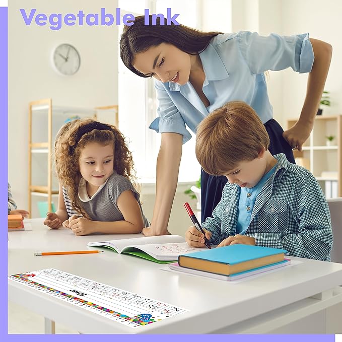 40 PCS Desk Nameplates, Waterproof Confetti Desk Name Tags with Alphabet, Number Line 1-30 Erasable and Reusable Traditional Manuscript Name Plate for Classroom School Student (12” x 3.5”)
