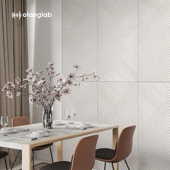 Olanglab Peel and Stick Wall Panels 4 Pack, 47.2 x 23.6 per Wall Panels, Acoustic Wall Panels, Sound Absorbing Wall Art for Home Studio and Office, Light Ash Wood Pattern, Minimal Lines