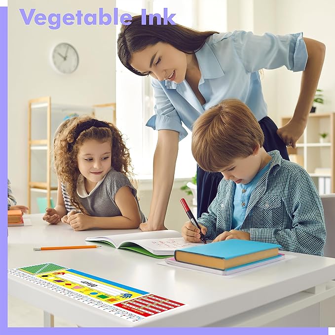 36 PCS Desk Nameplates, Double Sided PET Film Desk Name Tags with Alphabet, Numbers, Multiplication Chart, Shapes, Colors and Ruler Erasable & Reusable Traditional Manuscript Name Plate (14” x 4”)