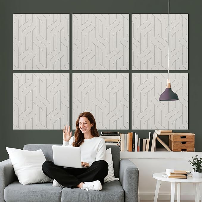 Reverbeon 6 PCS Acoustic Panels, 23.6x23.6 Inch Sound Absorbing Panels, Decorative Acoustic Wall Panels for Recording and Home Studio, Office with Double-Sided Adhesive Tape
