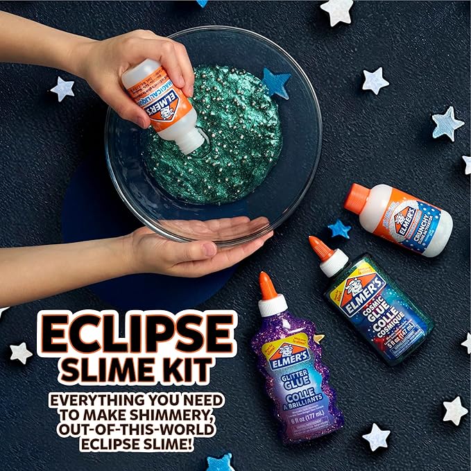 Elmer’s Eclipse Slime Kit, Slime Supplies Includes Cosmic Glue, Purple Glitter Glue, Original and Crunchy Slime Activators, 4 Count