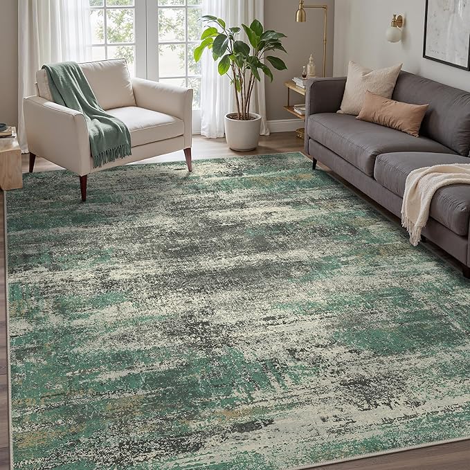 GENIMO Washable Rug-6x9 Area Rugs Lightweight Low Pile Carpet with Rubber Backing, Modern Pet Friendly Decorative Rug for Living Room, Bedroom, Playroom, Sage Green