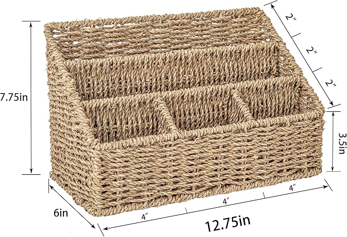 DINGTAI Mail Organizer Countertops, Desk Organizer Bills Organizer, Mail Sorters Organizers, Pencil Holder Magazine File Holder, Desk Organizer and Accessories(Seagrass)