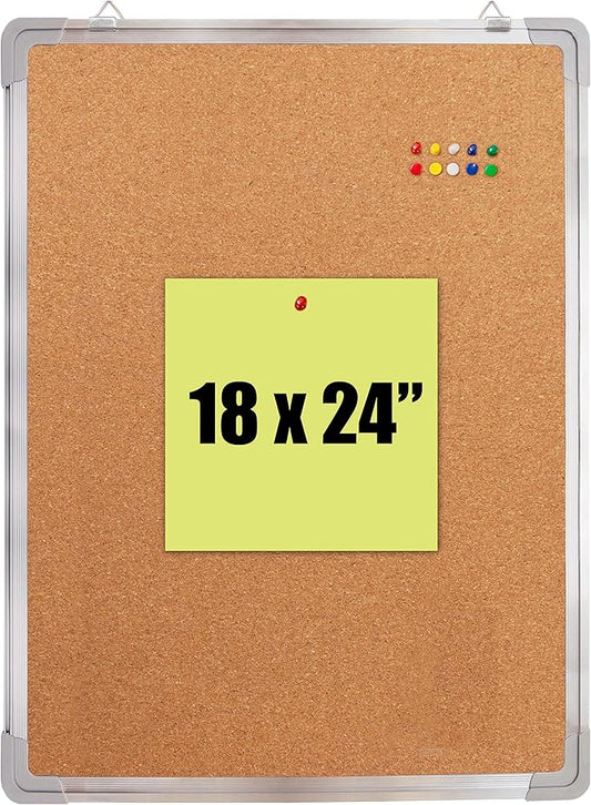 Cork Board Set for Wall - Bulletin Board Corkboard 18 x 24 in with 10 Thumb Tacks - Wall Hanging Pin Board Message Board Tack Board Organizer for Home, Office, Desk and Cubicle (18x24 Vertical)
