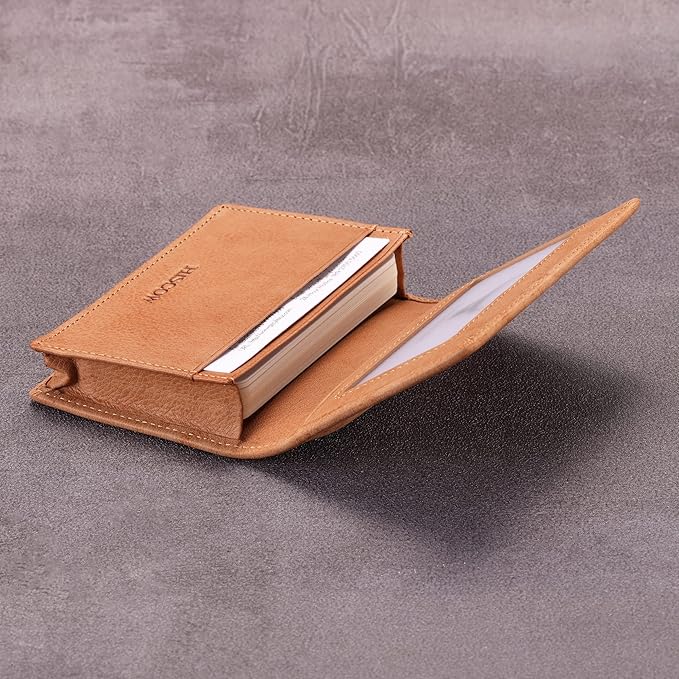 Leather Business Card Case Holder for Men & Women, Italian Calfskin