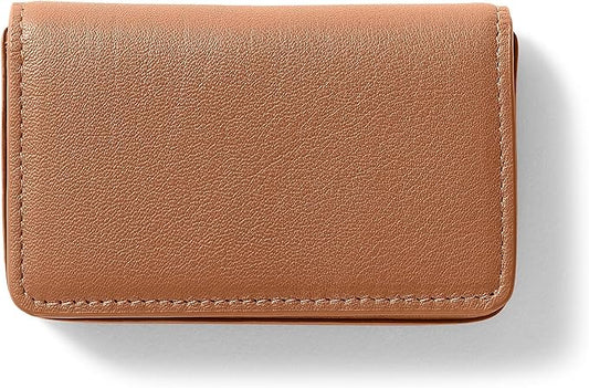 Leatherology Cognac Business Card Case, Magnetic Closure ID Holder, Full Grain Leather