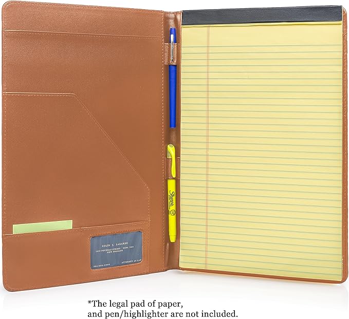Legal Size Padfolio, 8.5 x 14 Inch Portfolio Folder for Legal Pad, Professional Padfolio for Job Interviews, Business Meetings, and Attorneys (Saddle Tan)