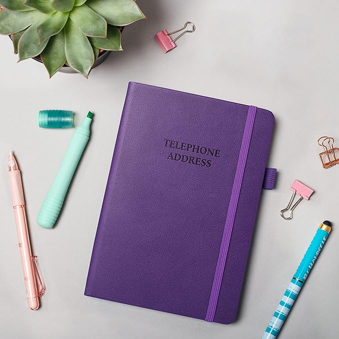 Legend Planner Address Book with Alphabetical Tabs –Telephone Contacts Book for Phone Numbers, Addresses, Passwords, Medium (Purple)