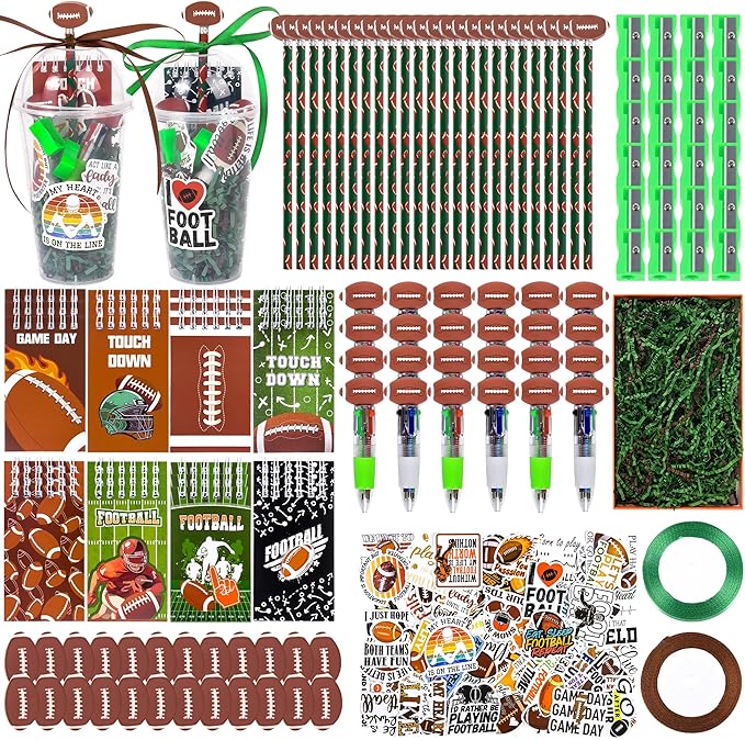 LiYiQ 247 Pcs Football Party Supplies Return Gifts for Party, Student Stationery Gifts from Teacher Rewards Prizes, Pencil Erasers Notebooks Stickers for Football Classroom Birthday