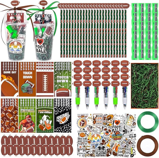 LiYiQ 247 Pcs Football Party Supplies Return Gifts for Party, Student Stationery Gifts from Teacher Rewards Prizes, Pencil Erasers Notebooks Stickers for Football Classroom Birthday