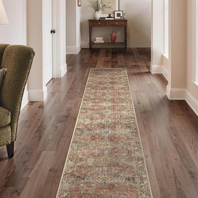 GENIMO Runner Rug 2x10 Non Slip Machine Washable Hallway Runner Rug, Low Pile Lightweight Rugs for Entryway, Hallway, Kitchen and Corridor, Vintage Brick Red